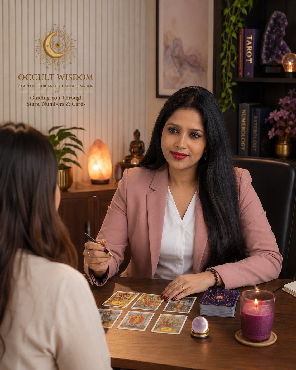 Astrologer Devi Amoncar in a one-on-one tarot consultation